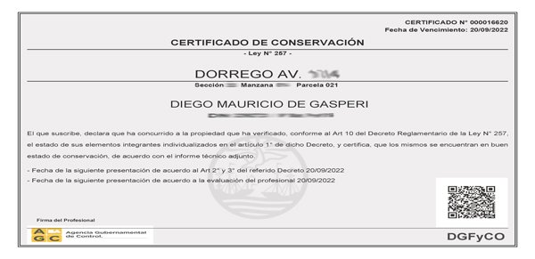 ley 257 certificado de conservacion