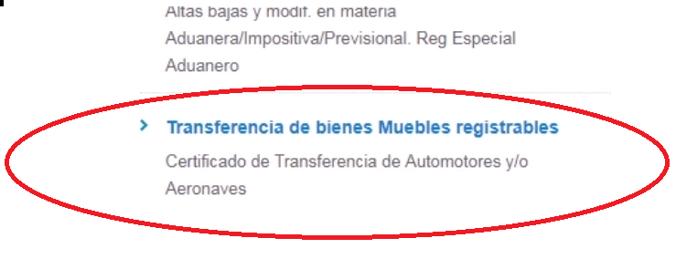 transferencia de bienes muebles registrables formulario CETA de AFIP clave fiscal