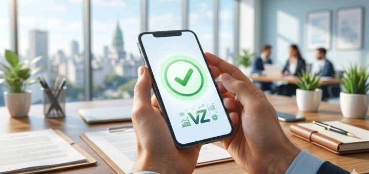 Imagen destacada de Cassini Hermanos mostrando acceso a informe Veraz gratuito en smartphone desde una oficina legal en Buenos Aires.