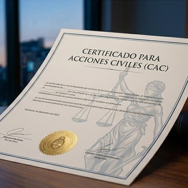 Documento CAC para ECHEQ CAC (Certificado para Acciones Civiles) para un ECHEQ rechazado en Argentina