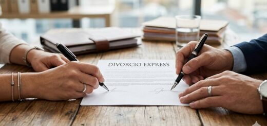 Primer plano de firma de acuerdo de divorcio express en Argentina con asesoramiento de abogados.